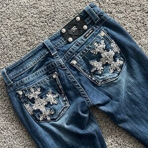 Miss Me Dark Blue Jeans with Silver Accents